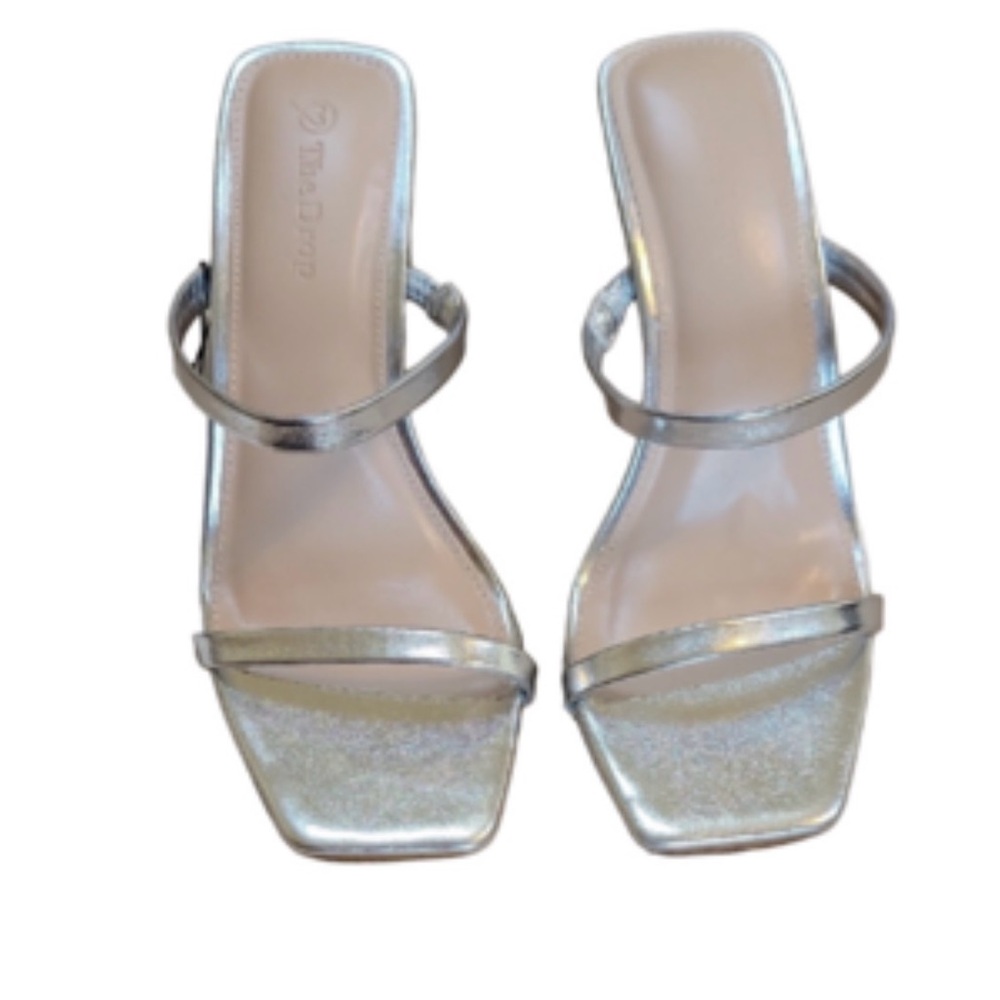 The Drop Avery Silver Strappy Square Toe to Strap High Heeled Sandals - Picture 5 of 5